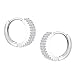 MIA SARINE Rhodium Plated Sterling Silver Women Triple Row Round Cut Cubic Zirconia Huggie Hoop Bridal Earrings for Women