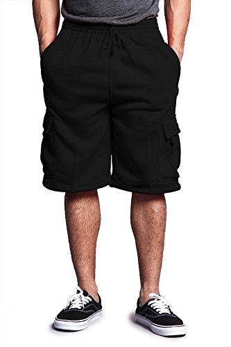 Victorious G-Style USA Men's Solid Fleece Cargo Shorts DFP1 - Black - 5X-Large