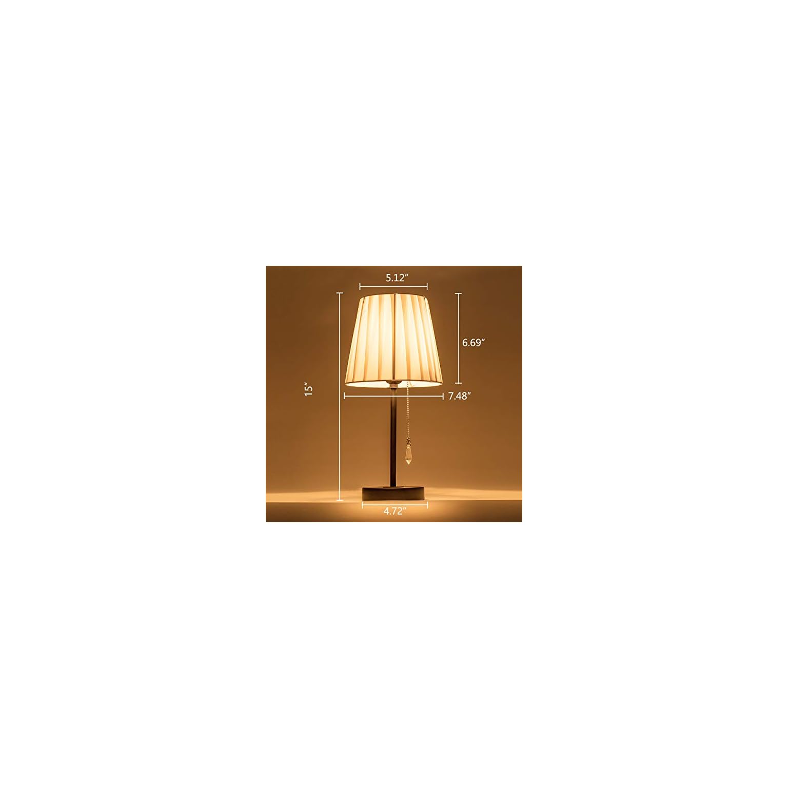 Lanros Nylon Shade Small Table Lamp with Crystal Pull Chain Switch and