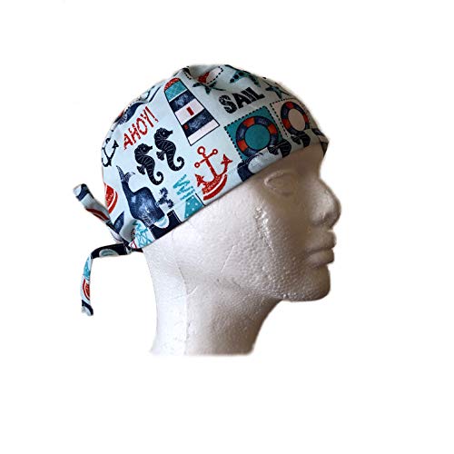 Unisex Mens Tie Back Scrub Cap Surgical Cap Nautical - Thumbnail 3