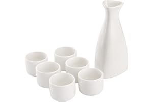 Tosnail 7 Pieces Ceramic Japanese Sake Set, 1 Serving Carafe and 6 Cups - White
