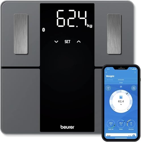 BF 500 pèse-personne numérique avec Bluetooth & application, mesure de la graisse corporelle, pourcentage de muscle, besoin en calories, etc. transfert de données vers Apple Health & co.