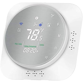 MOES Wifi Programmable Smart Thermostat, Heat Pump Temperature Controller Wireless Smart Life/Tuya App Remote Control, Compatible with Google Home and Alexa, C-Wire Required, Metal Brush Panel
