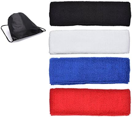 Three Legs Pack of 4 Pcs Different Color Cotton Sports Basketball Headband /Sweatband Head Sweat Band/Brace, with a Drawstring Backpack (4 Pack)
