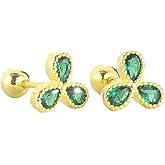 Green Crystal Tiny Flower Sleeper Stud Earrings Sterling Silver 925 for Women Girls 18G Cubic Zirconia Cartilage Daith Tragus Helix Earring Ear Piercing Statement Studs Screw Back Cute Jewelry Hypoallergenic
