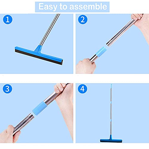 Floor Squeegee with Long Handle 51" Extendable Concrete Floor Cleaner Wiper, Wide Water Pusher