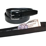 Men's Black Leather Money Belt Sizes 32 through 50