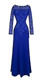 FORTRIC Women's Elegan Long Sleeve Blue Lace Bridesmaid Maxi Dress