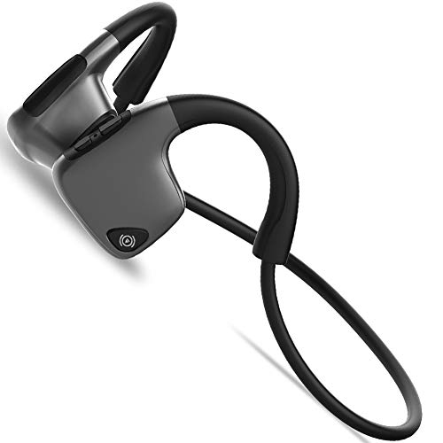 Lonfine Bone Conduction Headphones Bluetooth Wireless Sports Men’s Running Women’s Fitness Sweat-Proof Ear Hanging Type Noise-reducing for iPhone Android Devices (R9 Bone Conduction/Black)