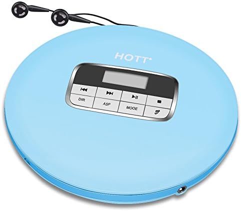 Portable CD Player, HOTT Portable Personal CD Player with Headphone Jack, Anti-Skip / Shockproof Protection Compact CD Music Disc Walkman Player with LCD Display for Adults Student Kids, Light Blue