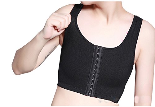 Breathable Super Flat Les Lesbian Compression 3 Rows Central Clasp Chest Binders (Small, Black)