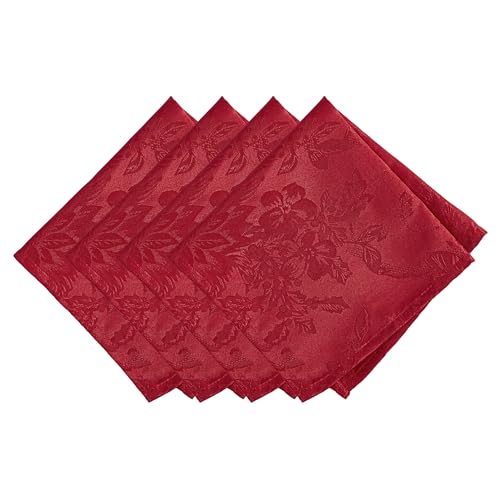 Elrene Jacquard Holiday Cloth Dinner Napkins, Polyester, Red, 17 x 17 (Set of 4)