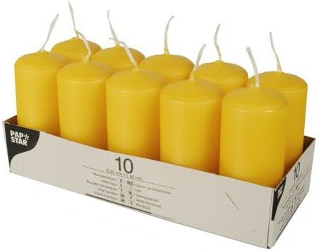 Papstar 17917, pillar candles, Ødiameter 40 mm, height 90 mm, paraffin, golden yellow, burning time: approx. 9 hours