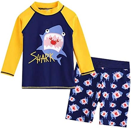 Kids Boys 2Pcs Swimming Costume,Zerototens Toddler Boys Long Sleeve 3D Dinosaur Print Swimsuit +Swiming Shorts Tankini Swimsuit Summer Beach Pool Training Sport Swimwear