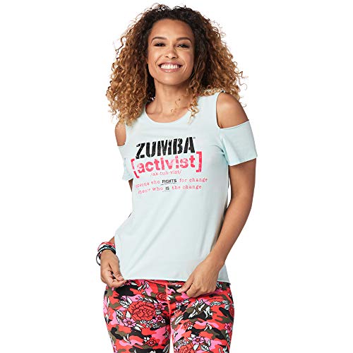 Zumba Athletic Workout Cold Shoulder Tops for Women Fashion Print