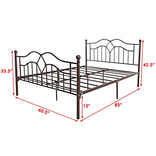 Metal Bed Frame Queen Size Bronze Modern American Style Mattress Headboard Footboard Heavy Duty Steel Slabs