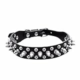 Howstar Pet Collars, Adjustable Rivet Spiked Studded Puppy Collar Cool Dog Neck Strap, Soft PU Leather, Multiple Color (M, Black)