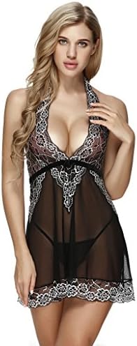 Atallp Women Babydoll Sexy Lingerie White Floral Halter Dress Nightwear