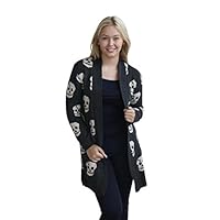 Hi Fashionz Girls Ladies Women Skull Print Halloween Open Front Knitted Warm Cardigan (Medium, Black)