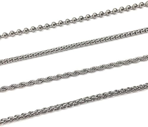 Dog Tag Surplus Stainless Steel Necklace Ball Chain, Rolo, Wheat and Rope Bundle (30-inch)