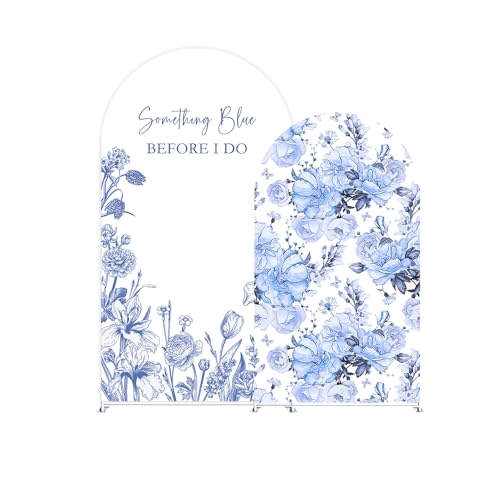 Photo 1 of Something Blue Before I Do Arch Backdrop Cover Wedding Bridal Shower Bride to be Toile Party Arch Fabric Cover Blue Bloom Floral Baby Shower Decors (4X7.2ft,4291)
