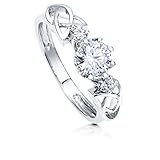 BERRICLE Rhodium Plated Sterling Silver Cubic Zirconia CZ 3-Stone Celtic Knot Promise Ring
