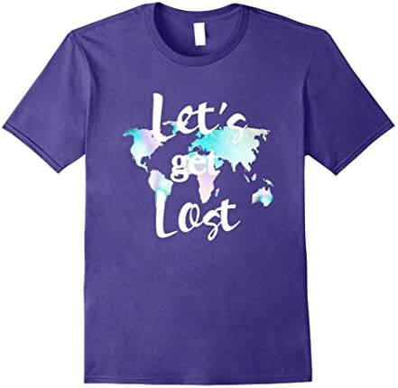Mens Adventure Life-Let's Get Lost World Map T-Shirt Medium Purple