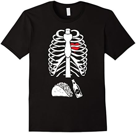 Mens Funny Beer Skeleton Ribcage T Shirt Halloween Costume Shirt XL Black