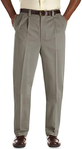 Oak Hill Big &amp; Tall Waist-Relaxed Pleated Premium Pants Olive 56 RG X 28