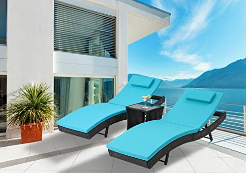 Oakmont Outdoor Patio Furniture Chaise Lounge Chair Adjustable Wicker Couch Bed Blue Thick Cushion