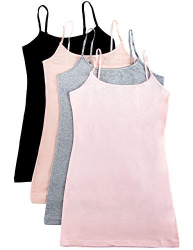 4 Pack: Active Basic Cami Tanks in Many Colors (Small, Black/Peach/Heather)