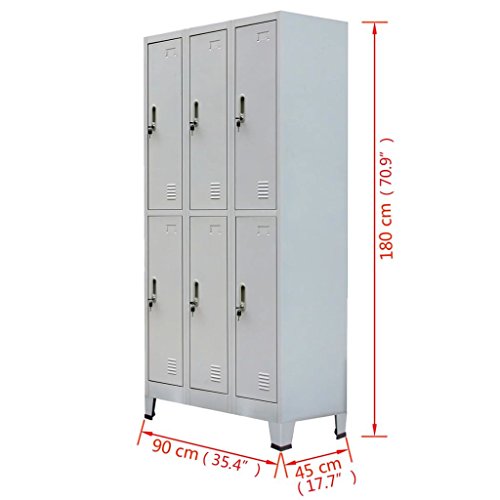 Fesjoy Steel Storage Cabinet, Locker Cabinet with 6 Compartments, Lockable Doors, 35.4x17.7x70.9 inches