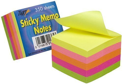 Tiger 2-Inch/5 cm Square Sticky Memo Note - Neon (Pack of 350 Sheets)