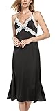 Ekouaer Women's Long Chemise Slip Lace Camisole Satin Nightgown