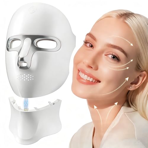 ONLUKY LED Face Mask Anti-Ageing, Rechargeable Red Light Therapy Mask Face with Infrared, USB-C Charging, 120 LED Beads, No Power Cable for Home, Travel and Yoga (Including Neck Attachment), Silver