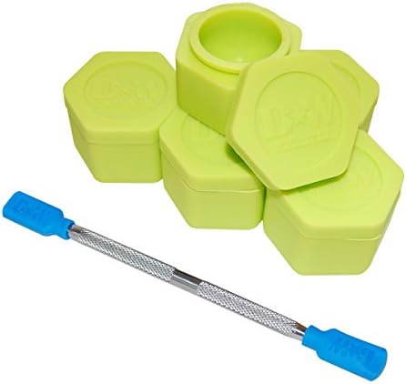 5 Light Green Honeycomb Nonstick Platinum Cured Kitchen Storage Silicone Jar Container with 4" Carving Tool Blue Removable Tips