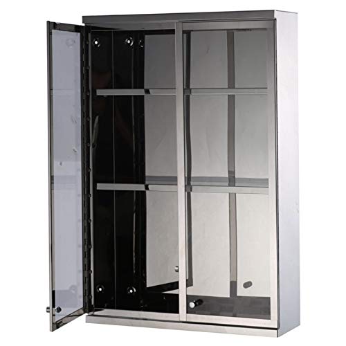 Sleek China Cabinet with Modern Appeal, Durably Constructed of Stainless Steel and Glass, Three Shelves for Storage and Display, Contemporary Design with Metallic Silver Finish + Expert Home Guide
