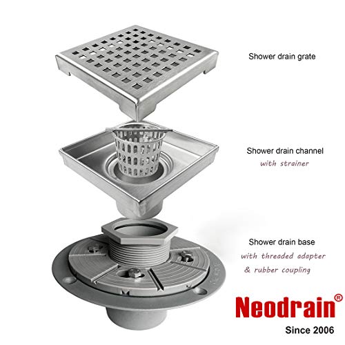 Neodrain 4Inch Square Shower Drain with Removable Quadrato Pattern