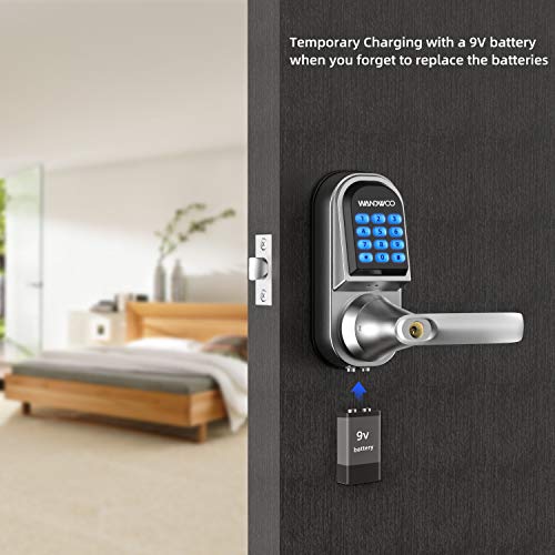 [2019 New]Smart Lock, Wandwoo Electronic Door Locks with Bluetooth Mechanical Keys Auto Lock Enabled Anti-peep Code Adjustable Hand for Office Hotel Home Garage Apartment Silver - Thumbnail 5
