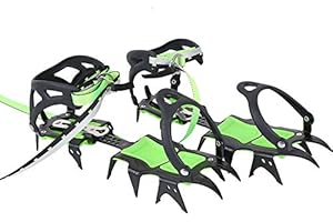 HUAYE BRS 14 Teeth Ice Crampons Snow Skid Spikes Winter Snow Boots Shoe Cover Clips with a Carabiner for Outdoor Hiking and C