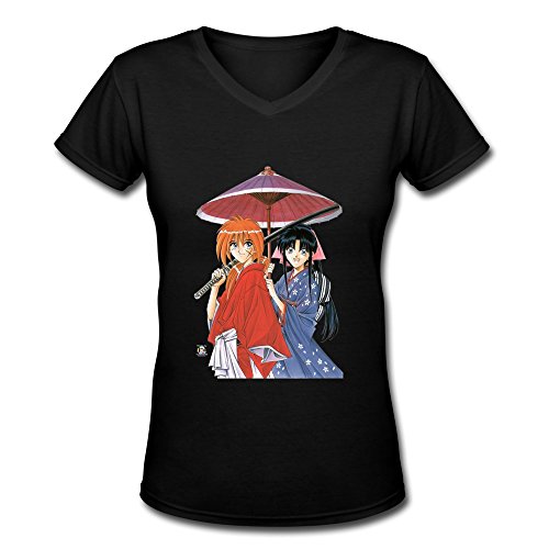 YWT Women's Rurouni Kenshin T-Shirt Black US Size S 100% Organic Cotton