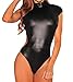 Shawhuwa Womens Sexy Leather Cut Out Back Mock Neck Zipper Club Bodysuit S Black 6