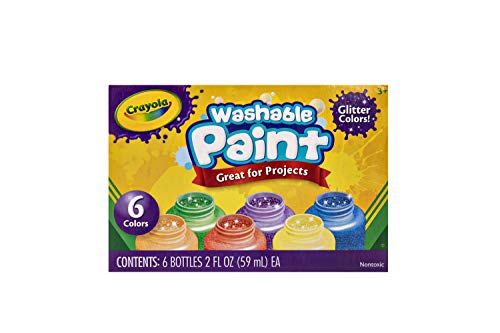 Crayola Washable Glitter Paint Great for Classroom Projects, 6 Count