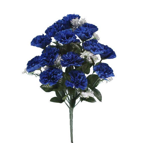 18 head royal blue carnation artificial silk bush wedding/grave/vase