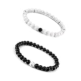 Paxuan Mens Womens Couples His and Hers Bracelet Black Matte Agate &amp; Imported White Howlite Beads Bracelet YinYang Bracelet Set 6MM Pack of 2 (2pcs Set) (Jewelry)