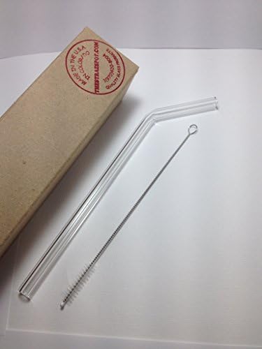 Thestrazspot Crystal Clear Single Glass Bent Straw with Cleaning Brush 9.5mm X 9 Inch