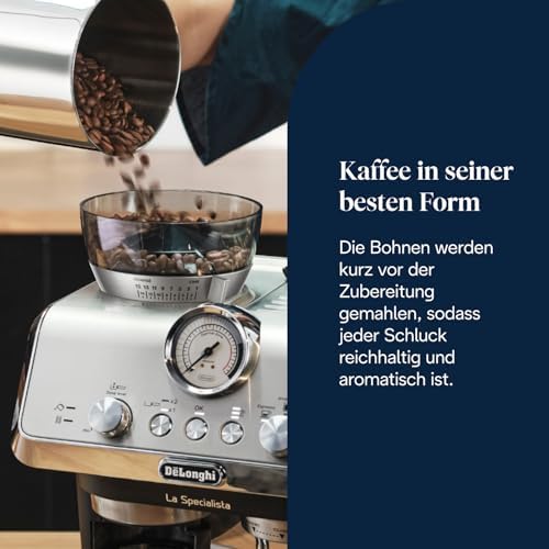Siebträgermaschine La Specialista Arte EC9155.MB, Espressomaschine mit Mahlwerk, 8 Mahlgrade, 15 Bar, 3 Temperaturen, Milchschaumdüse, 1550W, 1,7L Tank, Edelstahl/Schwarz inkl. Barista-Kit