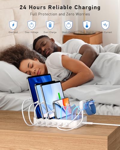 SooPii 90W Charging Station for Multiple Devices, 6 Ports Multi USB C Charging Station with 6 Mixed Short Cables, 20W PD Charging Dock for iPhone, Galaxy, iPad, Tablet and More