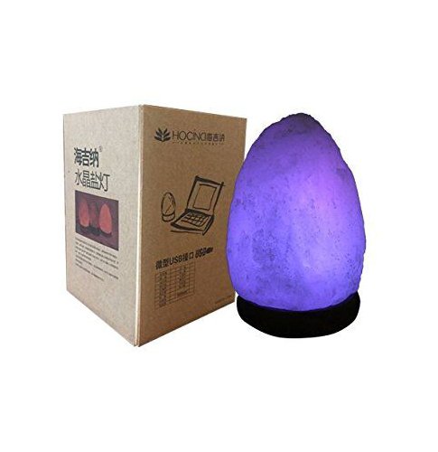 HOCINA Natural Himalayan Rock Salt Mini Lamp Multi Color Change with Wood Base, USB Powered & LED (Bulbs Included) For Baby Room 1.8lbs 4 inch