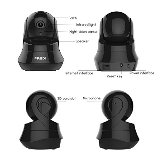 FREDI WiFi Wireless Camera with Remote Viewing Indoor Pan/Tilt Security IP Camera Baby Monitor Plug & Play, 2-Way Talking (Black)